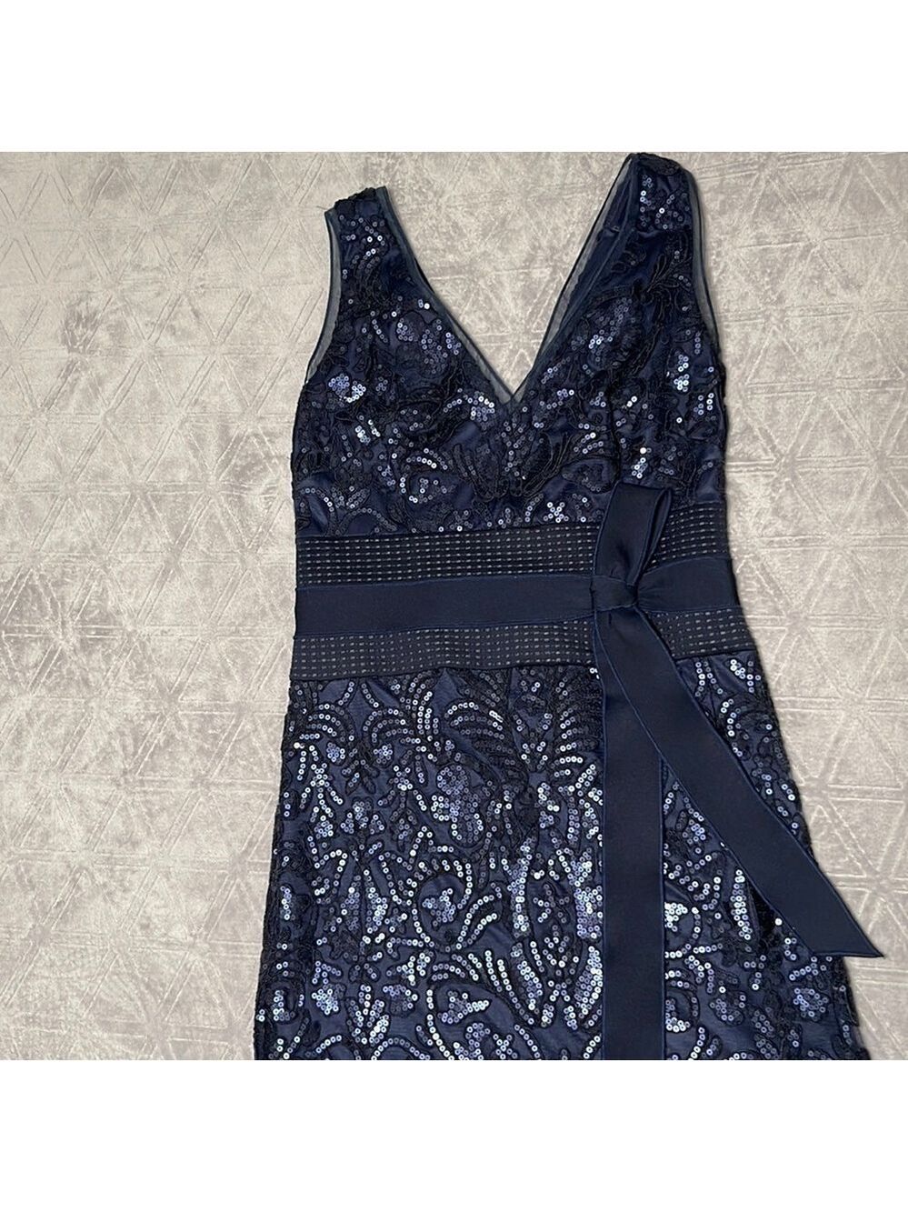 Tadashi Navy Blue V Neck Sequins maxi dress - Picture 4 of 12